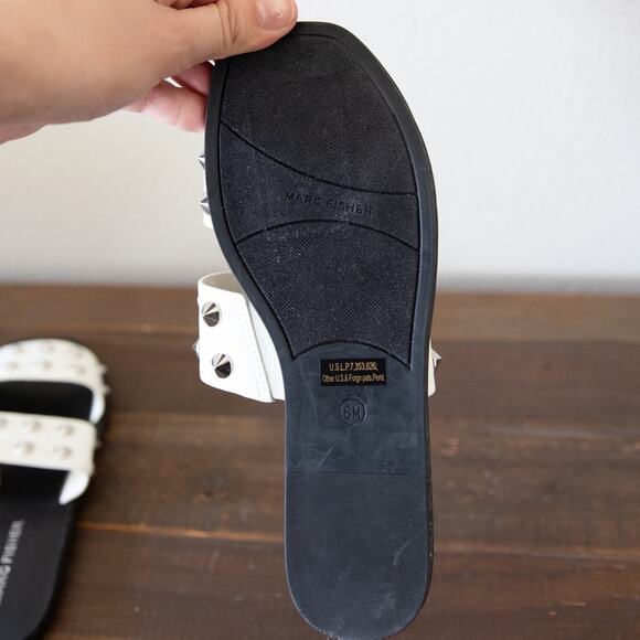 New MARC FISHER Bolive Studded Flat Sandals In Open White - Picture 6 of 7